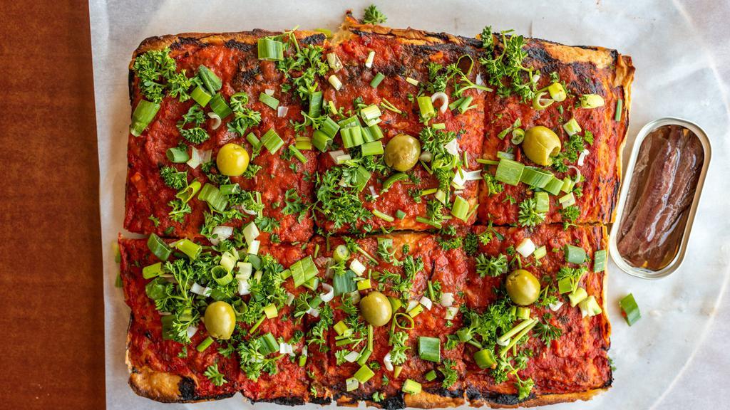 Special Algerian Bites · thick crust square pizza, topped with marinara sauce,
green onions and parsley.