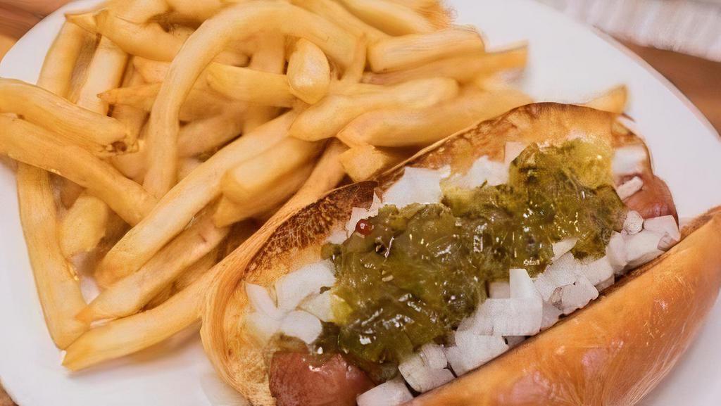 All Beef Hot Dog Meal  · 4 oz natural casing all-beef hot dog, topped with sweet relish & diced onions served with fries.