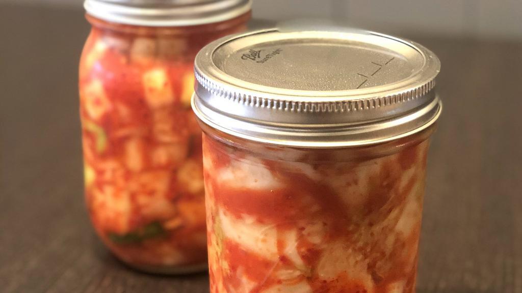 Napa Cabbage Kimchi (16oz Glass Jar) · Homemade Napa Cabbage Kimchi contained in 16oz glass jar. No fish sauce added. Gluten-free and Vegan.