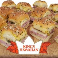 Deli Hawaiian Ham Sliders, 12 ct. · King's Hawaiian rolls, Ham off the Bone, Mayo, Deli Style Mustard, Swiss Cheese, Dill Pickle...