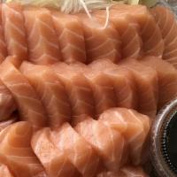 Salmon Sashimi · Served with miso soup and salad.