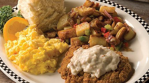 Chicken Fried Steak & Eggs Family Meal · 4 Bear Paw Chicken Fried Steaks with country gravy, served with 8 Scrambled eggs, 4 housemade biscuits and your choice of strip-cut hash browns or country red potatoes.