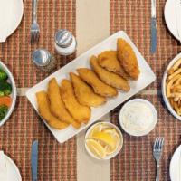 Fish & Chips Family Meal · 8 Cod fillets lightly battered and fried and served with housemade tartar sauce and your cho...