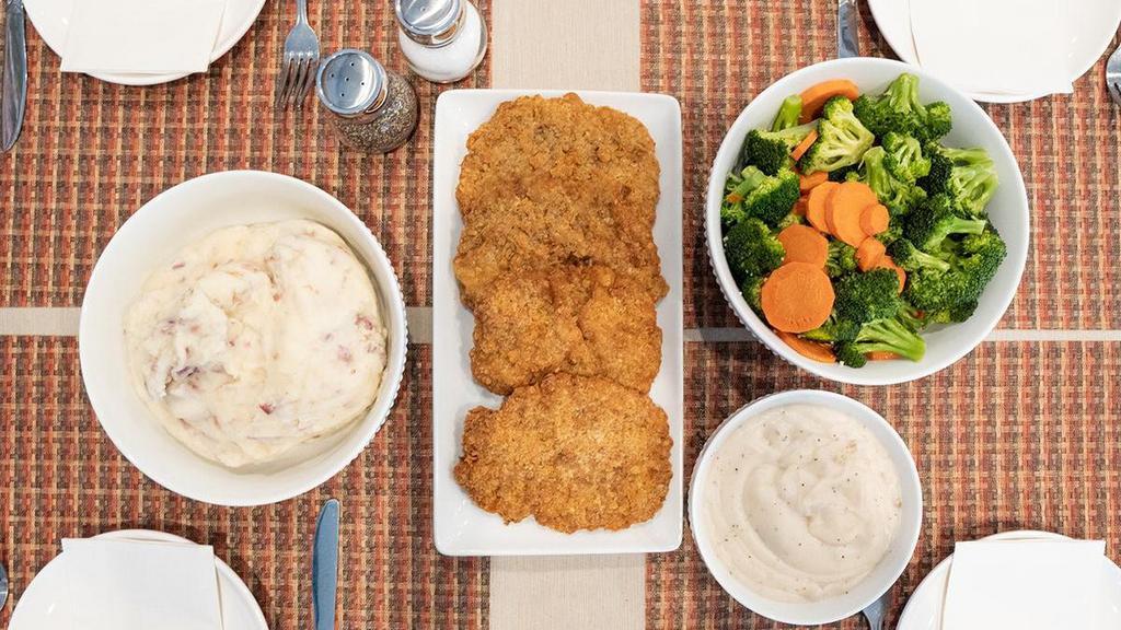 Chicken Fried Steak Family Meal · 4 Bear Paw Chicken Fried Steaks with country gravy, served with your choice of 2 dinner sides.