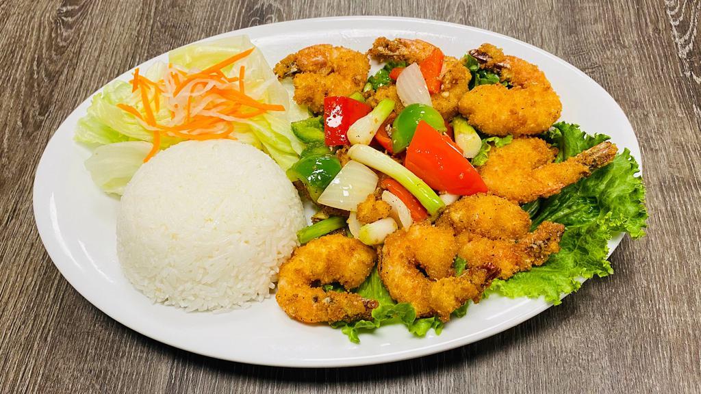 C11. Stir-Fried Shrimp With Salt, Pepper, And Onion / Cơm Tôm Rang Muối · 