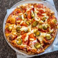 Frontier (Extra Large) · Pepperoni, pineapple, jalapeno, just the right spicy blend!