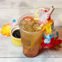 P.O.G. Aloha · Lilikoi (Passion Fruit), Orange and Guava Blend, topped with green tea (jasmine), can substi...