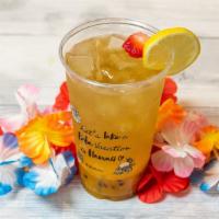 Tropical Delight · Tropical puree (mango, pineapple, passion fruit) topped with green tea (jasmine),  can subst...