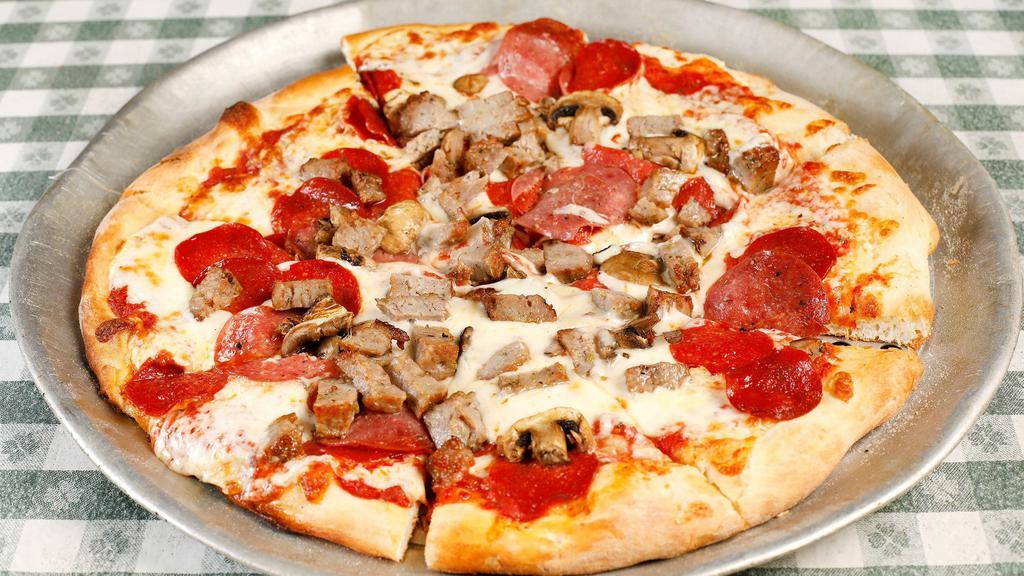 Stromboli (Mini) · For one person. Italian sausage, mushrooms, salami, and pepperoni, tomato sauce.