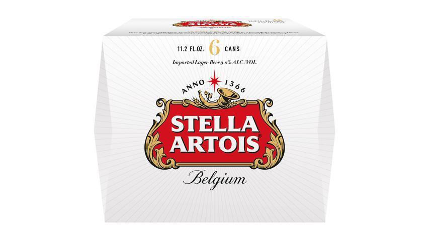 Stella Artois Can (11 oz x 6 ct) · Stella Artois is an authentic, imported Belgian lager beer. This premium imported beer is brewed in Belgium and made with light barley malt, and Tomahawk and Saaz hops. The brewing process lends to a wonderful floral aroma, well-balanced malt sweetness, crisp hop bitterness and a soft dry finish. Stella Artois Belgian beer is brewed with over 600 years of expertise and has 5.0% ABV per 11.2 fluid ounce serving. This six pack of beer cans is perfect for social gatherings with friends, and pairs well with steak, mussels and chocolate desserts. Pour this canned beer in a Stella Artois Chalice for the most authentic and traditional drinking experience.