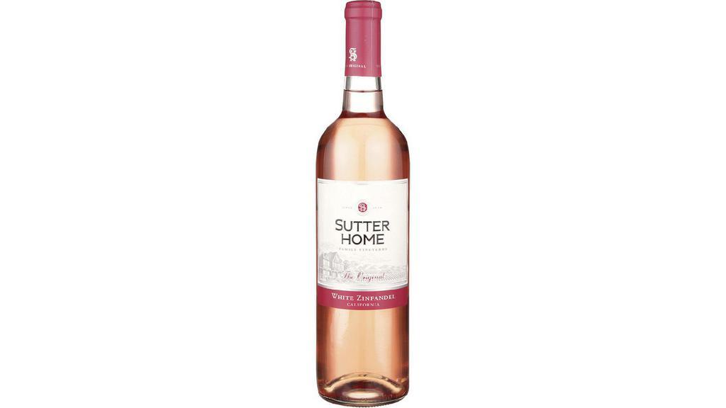 Sutter Home White Zinfandel (750 ml) (Wine) · Sutter Home is proud to say that we created America’s original White Zinfandel in 1972. Deliciously sweet with the essence of strawberry and melon, it’s so light and refreshing that it pairs perfectly with all kinds of food — from spicy to sweet, and from salads to fish and meat. Day or night, this wine is a sweet taste of the good life.