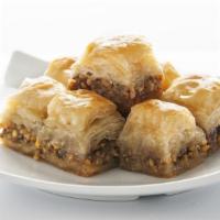 Vegan Baklava · Fresh Layers of phyllo dough with nuts and honey.