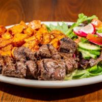 Lamb Kabab · Served with salad and your choice of roasted potatoes or basmati rice.