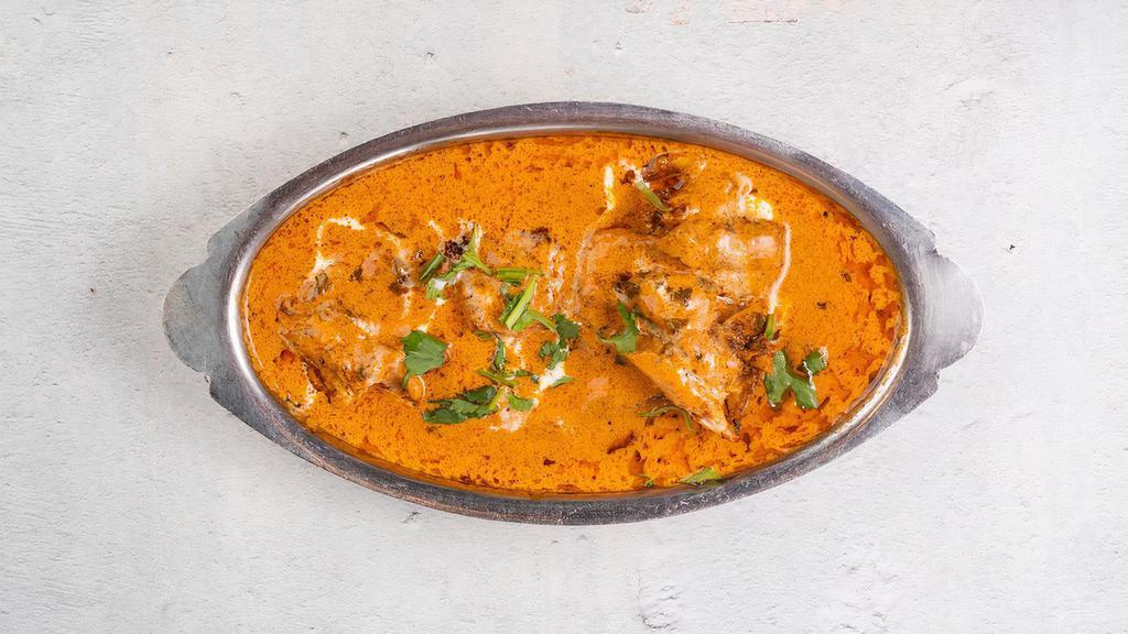 Chicken Tikka Masala (GF) · Charcoal-grilled boneless chicken thigh in a tomato-cream curry. Contains dairy and nightshades. We cannot make substitutions.