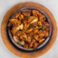 Grilled Chicken Boti (GF) · Succulent, charcoal-grilled morsels of chicken marinated with an herb-spice blend. Contains ...