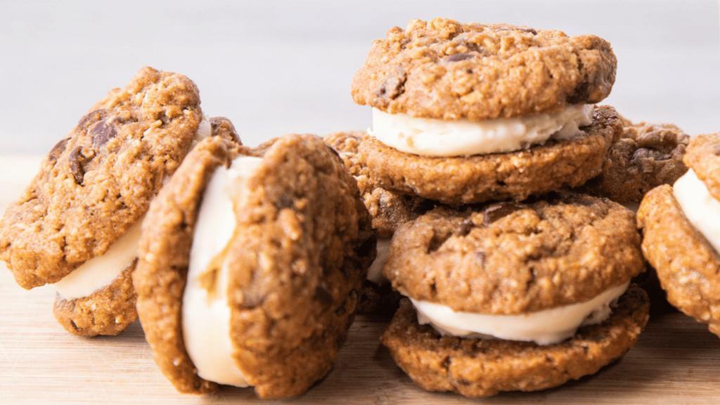 Oatmeal Chocolate Chip Ice Cream Sandwiches (7-Count) · Creamy vanilla ice cream smashed between two oatmeal chocolate chip cookies baked to perfection.