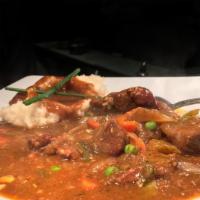 Mccann's Lamb Stew · Tender lamb, carrots, celery, looks, onions, spices, served with garlic mashed potatoes and ...