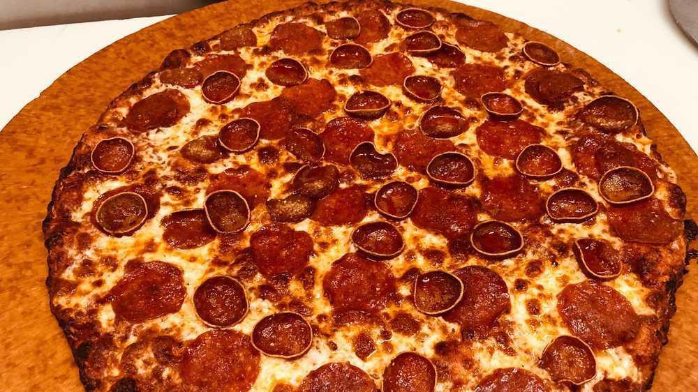 Double Play Pepperoni Pizza (Extra Large) · Two Kinds of Pepperoni, All Kinds of Flavor! Classic pepperoni, and new Mini Pepperoni on zesty red sauce.