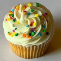 Pastel Sprinkles · All cupcakes are iced with buttercream frosting.