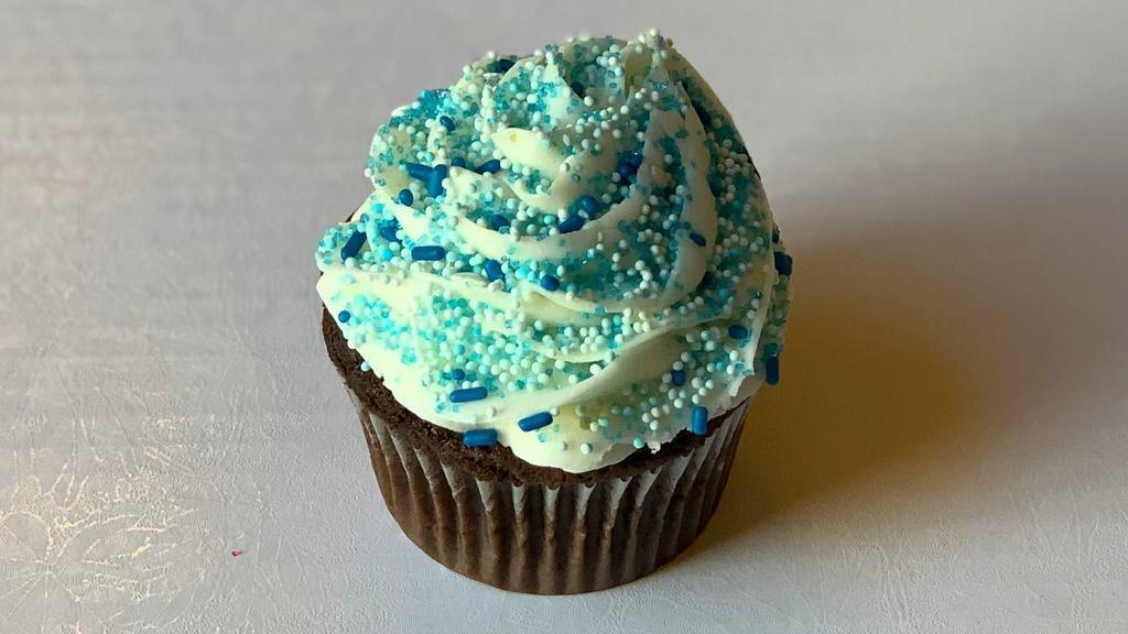 Blue Sprinkles · All cupcakes are iced with buttercream frosting.
