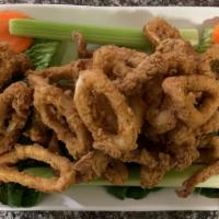 Calamari Pulpo Frito · Fries calamari and octopus, carrots, celery and tartar or ranch sauce