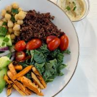 Osiris Salad · Roasted sweet potatoes, quinoa, garbanzo, avocado, kale, cucumber, tomato, red onion served ...