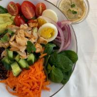 Hercules Salad · Spinach, quinoa, carrot, onion, avocado, egg served with vinaigrette dressing.