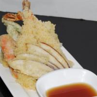 Shrimp/Veg Tempura · Tiger shrimp (2) & fried vegetables, tempura sauce on the side
