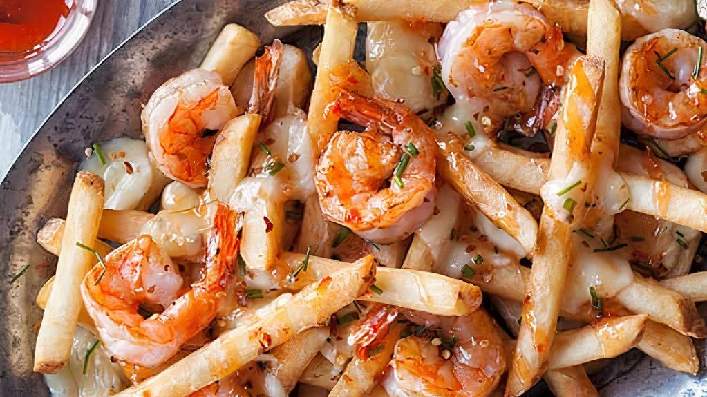 Shrimp Fries · Shrimp on crispy fries fried in corn oil, lightly salted.