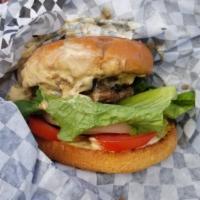 THE STREETS · Mushroom Cheeseburger - Two Smashed patties w/ grilled mushrooms, lettuce, tomatoes, onions,...