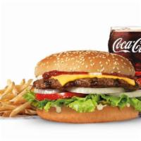 Famous Star® With Cheese Combo · Charbroiled all-beef patty, melted American cheese, lettuce, tomato, sliced onions, dill pic...