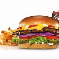 Original Angus Burger Combo · Charbroiled 1/3lb.100% Angus Beef, melted American cheese, lettuce, tomato, red onions, pick...