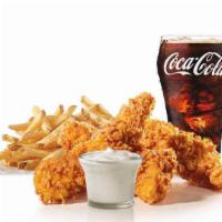 3 Piece - Hand-Breaded Chicken Tenders™ Combo · Premium, all-white meat chicken, hand dipped in buttermilk, lightly breaded and fried to a g...