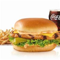 Charbroiled Santa Fe Chicken™ Sandwich Combo · Charbroiled chicken breast, melted American cheese, mild green chile, lettuce and Santa Fe S...