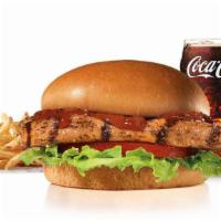 Charbroiled Bbq Chicken™ Sandwich Combo · Charbroiled chicken breast, lettuce, tomato and tangy BBQ Sauce on a Honey Wheat Bun. Served...