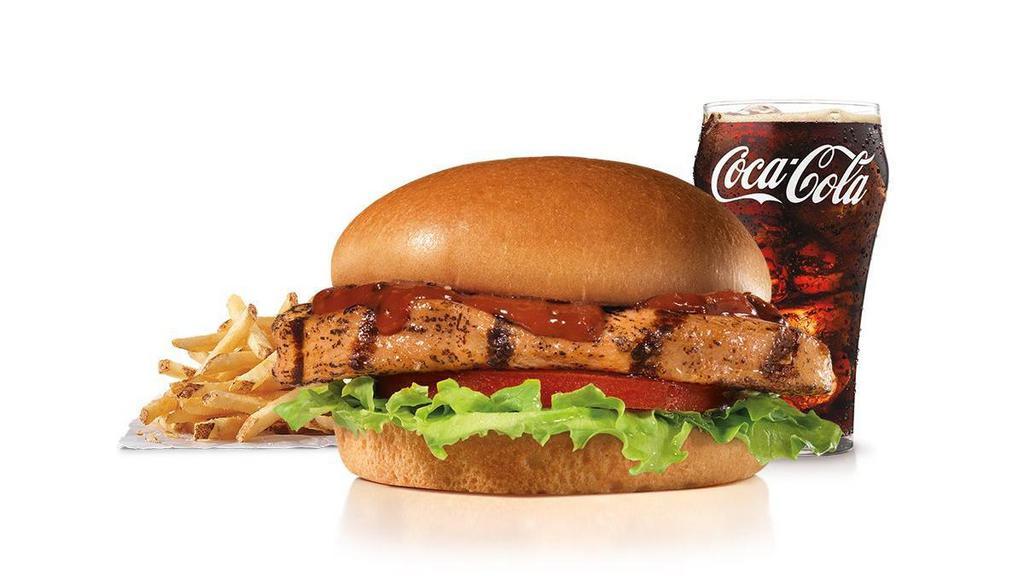 Charbroiled Bbq Chicken™ Sandwich Combo · Charbroiled chicken breast, lettuce, tomato and tangy BBQ Sauce on a potato bun. Served with fries and a beverage. .
