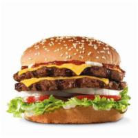 Super Star® With Cheese · Two charbroiled all-beef patties, two slices of melted American cheese, lettuce, tomato, sli...