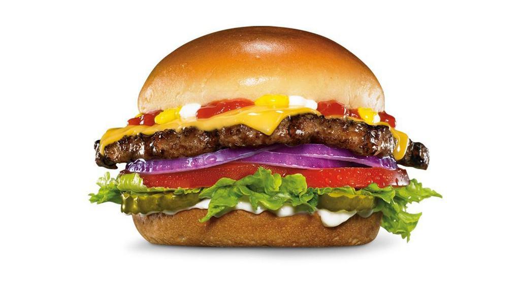 Original Angus Burger · Charbroiled Third Pound 100% Angus Beef, melted American cheese, lettuce, tomato, red onions, pickles, mustard, mayonnaise and ketchup, served on a potato bun.