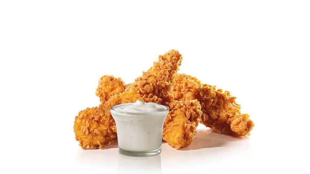 3 Piece - Hand-Breaded Chicken Tenders™ · Premium, all-white meat chicken, hand dipped in buttermilk, lightly breaded and fried to a golden brown. Served with a choice of dipping sauce.