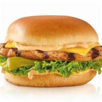 Charbroiled Santa Fe Chicken™ Sandwich · Charbroiled chicken breast, melted American cheese, mild green chile, lettuce and Santa Fe S...
