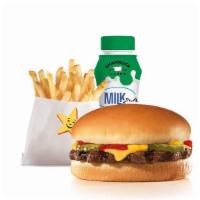 Cheeseburger Kid'S Meal · Charbroiled all-beef patty topped with American cheese, dill pickles, ketchup and mustard on...
