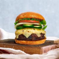 Give Me A Peno Burger  · Seasoned vegan burger patty topped with melted vegan cheese, jalapenos, lettuce, tomato, oni...