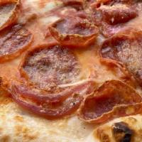 Salami Pizza · Tomato, Fresh Mozzarella, Journeyman Soppressata, Calabrian Chile, Garlic, Pickled Red Onion...