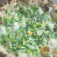Spinach & Asparagus Pizza · Mozzarella, Bellwether Farms Ricotta, Asparagus, Spinach, Lemon, Grana