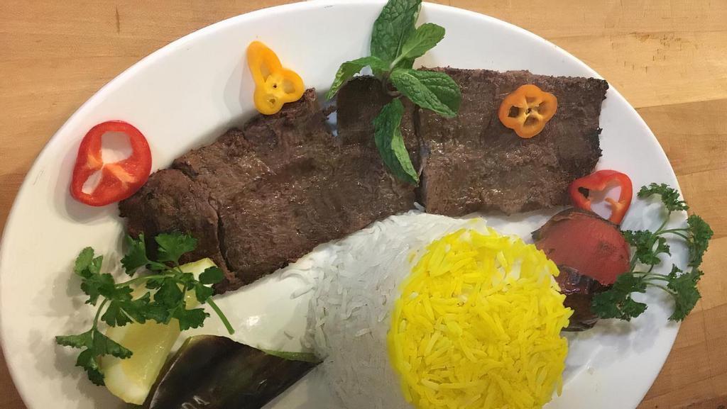 Barg Kabob · Consuming raw or undercooked meats, poultry, seafood, shellfish, or eggs may increase your risk of foodborne illness. 
A fillet mignon marinated in our special house sauce.