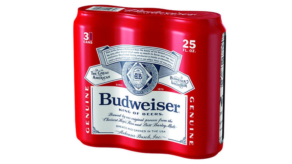 Budweiser, 3 Pack, 25oz Cans (5% ABV) · 