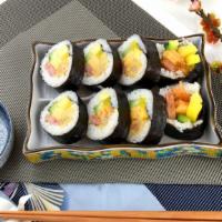 Shrimp Roll · Shrimp tempura, spam, tamago, cucumber, radish.