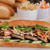 Medallion Bánh Mì · Baguette Bánh mì thịt nướng: Chicken & pork lemongrass patties, crispy fried onions, sweet p...