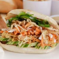 Vegan Banh Mi · Bánh Mì Ô Vuông Bì Chay: Mixed shredded tofu, yams, taro, mushrooms, carrots, jicama with cr...
