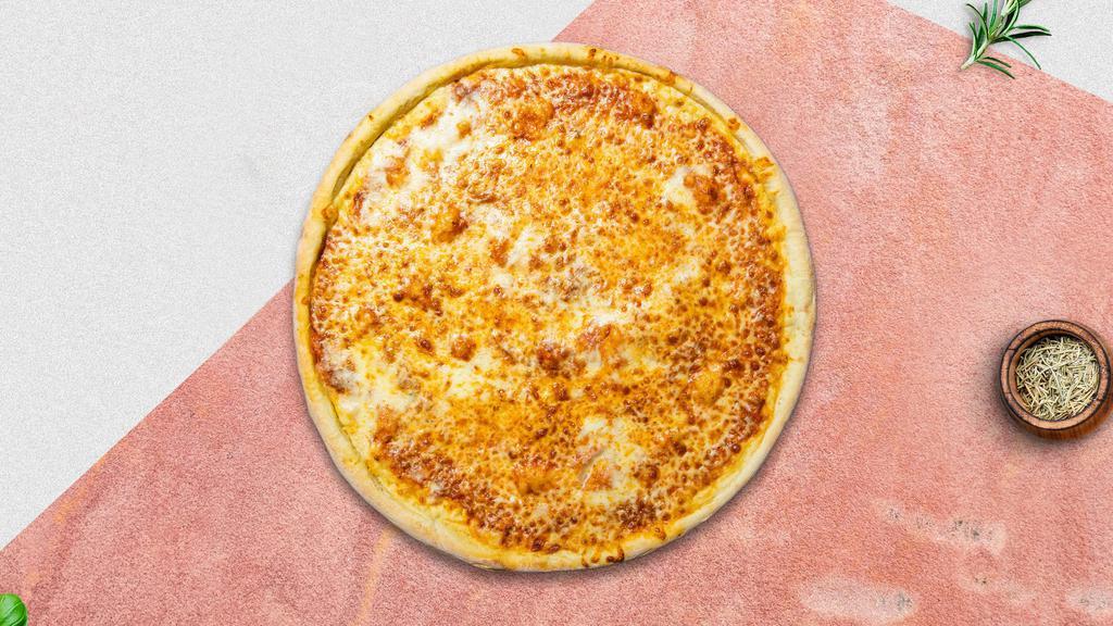 Cheese Pizza · Cheesy mozzarella melted over tomato sauce baked on a hand-tossed dough.